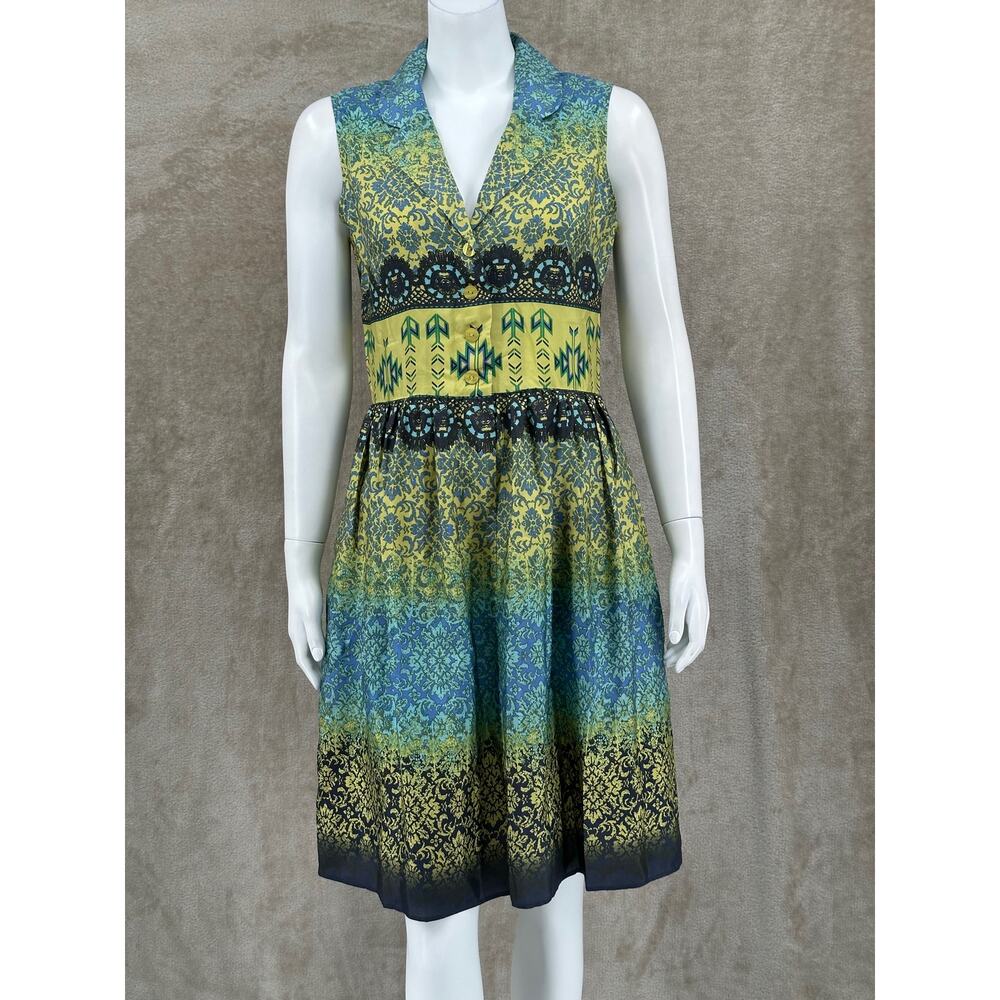 Pendleton Dress Womens 6 Multi Sleeveless Fit & Flare 100% Silk Pockets V-Neck